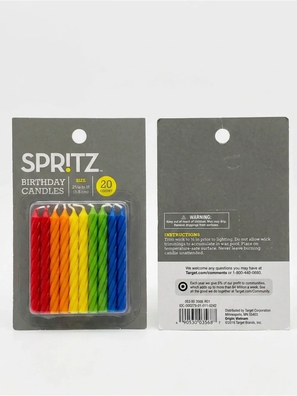 Spritz Rainbow Birthday Candles - 20 Count, Brand New